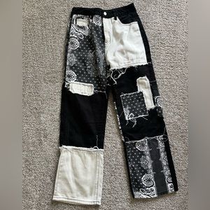 Shein Patched Pattern Black & White Jeans